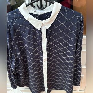 Liz Claiborne Dark Blue and White Patterned Shirt